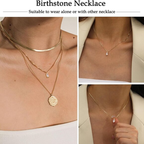 Elegant 14K Gold Plated Emerald Birthstone Necklace for Women with Cubic Zirconi - Picture 6 of 9